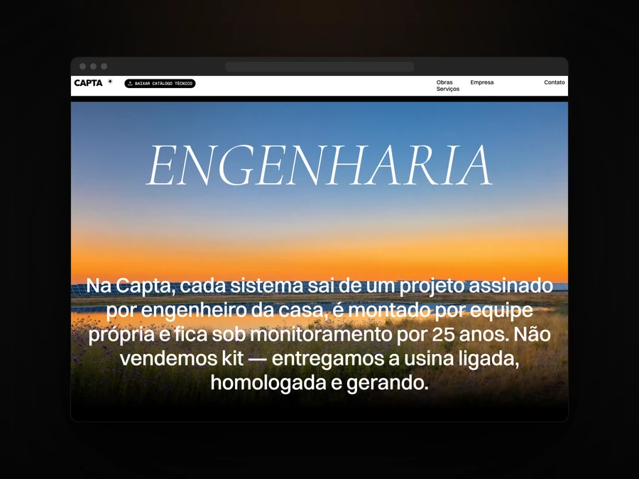 Tela do site da Capta Solar