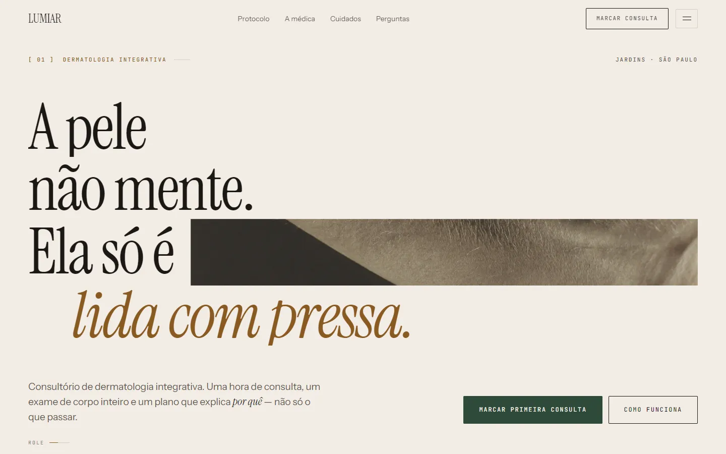 Home screen of the Lumiar Dermatologia concept project