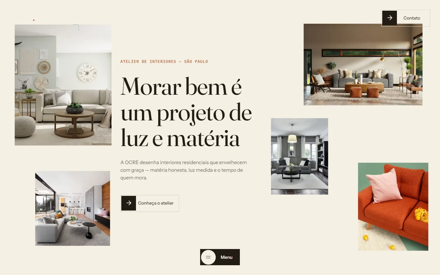 Home screen of the Ocre Interiores concept project
